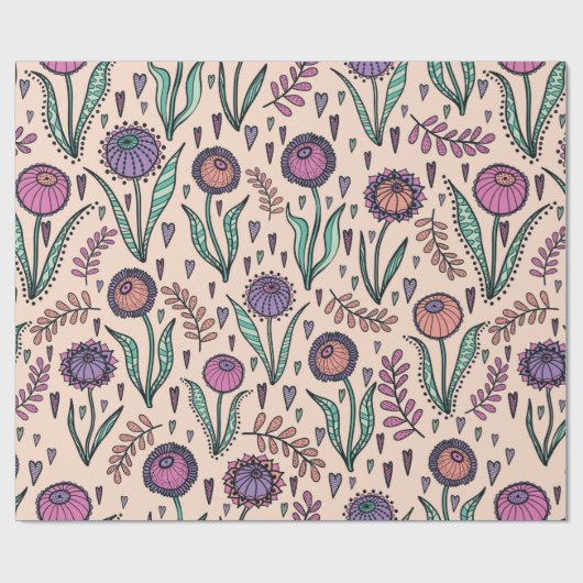 Retro 60s floral. handtekening cadeaupapier (Vlak)