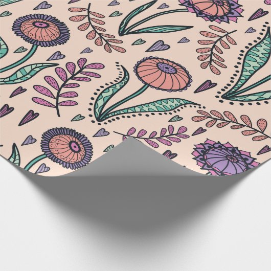 Retro 60s floral.  handtekening cadeaupapier (Hoek)