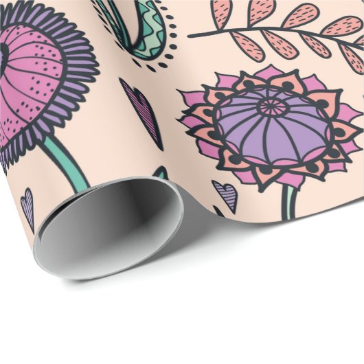 Retro 60s floral.  handtekening cadeaupapier (Rol Hoek)