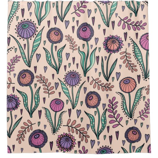 Retro 60s floral. handtekening douchegordijn (Voorkant)
