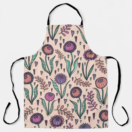 Retro 60s floral. handtekening schort (Voorkant)