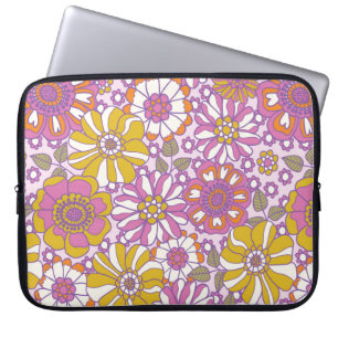 Retro 60s floral.  illustratiepatroon. laptop sleeve