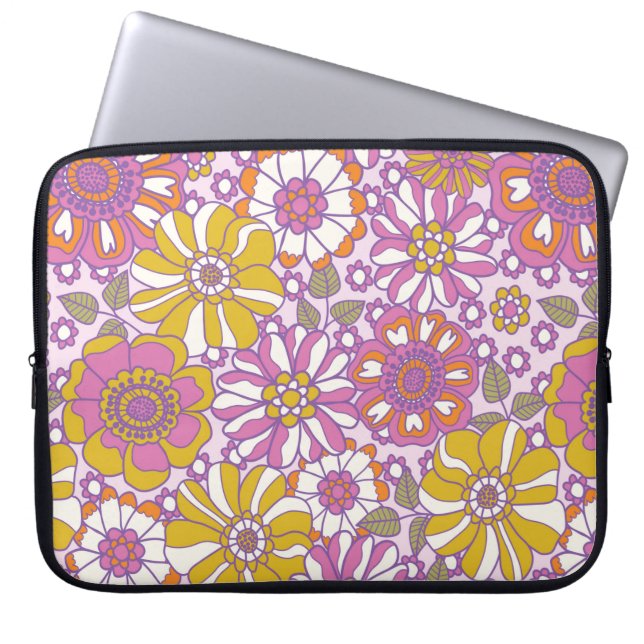 Retro 60s floral.  illustratiepatroon. laptop sleeve (Voorkant)