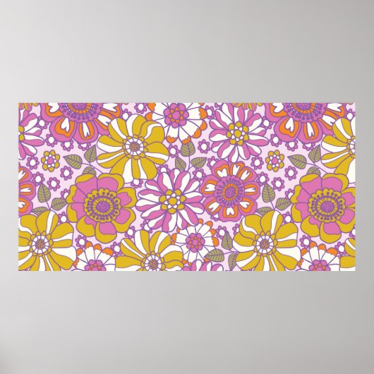 Retro 60s floral.  illustratiepatroon. poster (Voorkant)