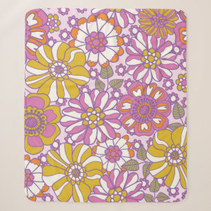 Retro 60s floral.  illustratiepatroon.  sherpa deken