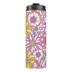 Retro 60s floral.  illustratiepatroon. thermosbeker