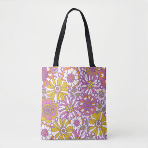 Retro 60s floral.  illustratiepatroon.  tote bag