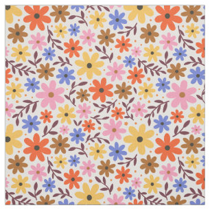 Retro 60s floral - madeliefjes in roze, sinaasappe stof