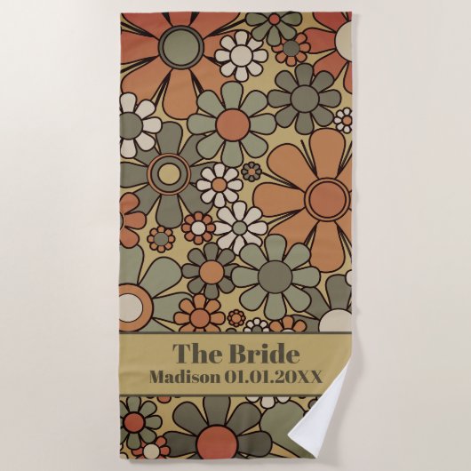Retro 60s Floral Pattern 70s voor de Bride Strandlaken (Voorkant)