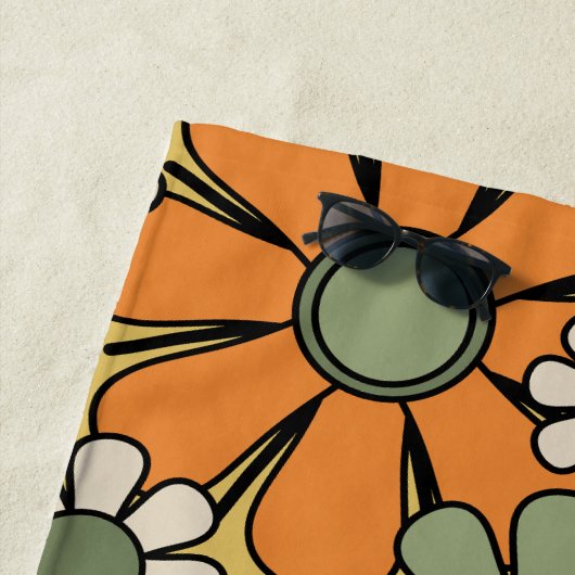 Retro 60s Floral Pattern 70s voor de Bride Strandlaken (In situ)