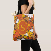Retro 60s Floral Pattern van 70s met Initiaal Tote Bag (Dichtbij)