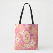 Retro 60s Floral Pattern van 70s met Initiaal Tote Bag (Voorkant)
