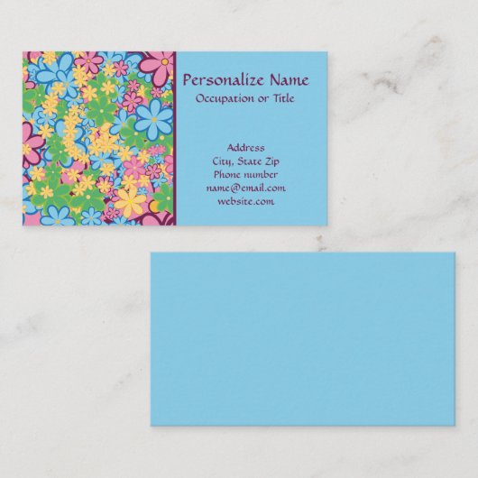 Retro 60s Flower Power Blauw Paarse Trendy Visitekaartje (Voorkant / Achterkant)