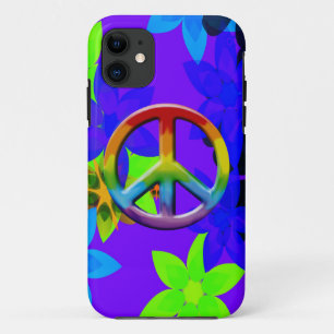 Retro 60's Flower Power Peace Sign Art iPhone Case