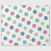 Retro 60s Flowers Gold Blue Red Glitter Sparkle Cadeaupapier (Vlak)