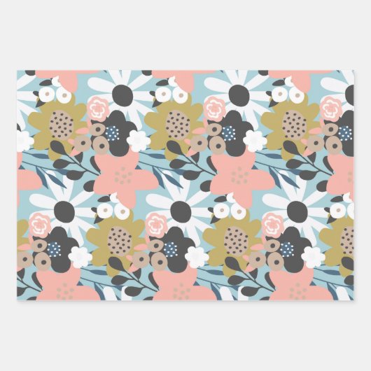 Retro 60s Groovy Funky Floral Flower Pattern Inpakpapier Vel (Voorkant 2)