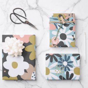 Retro 60s Groovy Funky Floral Flower Pattern Inpakpapier Vel