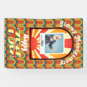 Retro 60's Groovy Wave Custom Foto Verjaardag Spandoek (Horizontaal)