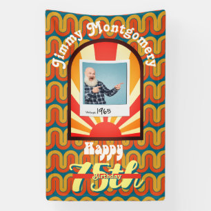 Retro 60's Groovy Wave Custom Foto Verjaardag Spandoek