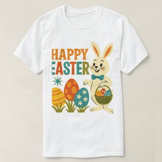 Retro 60s Happy Easter Bunny – 2025 T-shirt (Design voorkant)