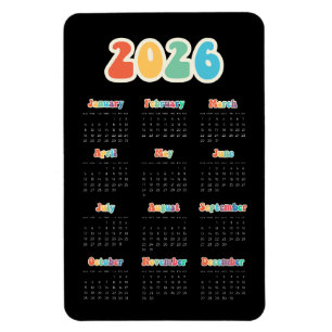 Retro 60s Hippie 2025 Zwarte kalender Magneet