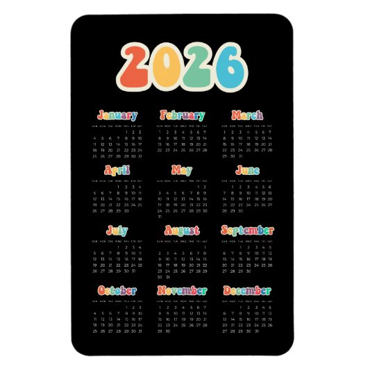 Retro 60s Hippie 2025 Zwarte kalender Magneet (Verticaal)