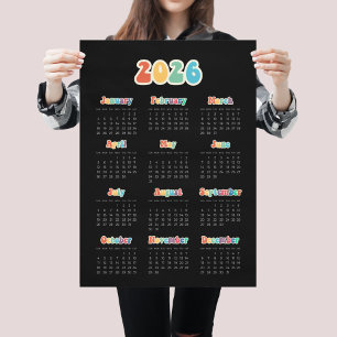 Retro 60s Hippie 2026 Zwarte kalender Poster