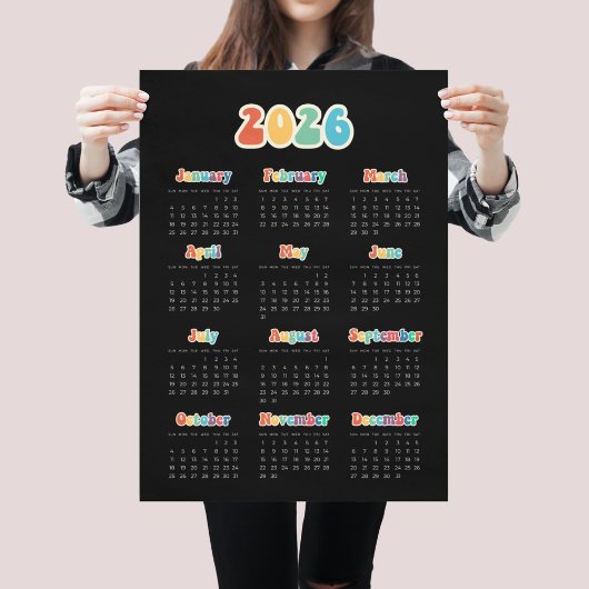 Retro 60s Hippie 2026 Zwarte kalender Poster