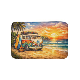 Retro 60s Hippie Beach Bus Sunset | Surf Van Life Badmat