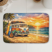 Retro 60s Hippie Beach Bus Sunset | Surf Van Life Badmat