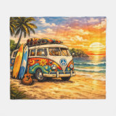 Retro 60s Hippie Beach Bus Sunset | Surf Van Life Fleece Deken (Voorkant (Horizontaal))