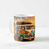 Retro 60s Hippie Beach Bus Sunset | Surf Van Life Koffiemok (Voorkant links)