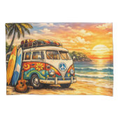 Retro 60s Hippie Beach Bus Sunset | Surf Van Life Kussensloop (Voorkant)