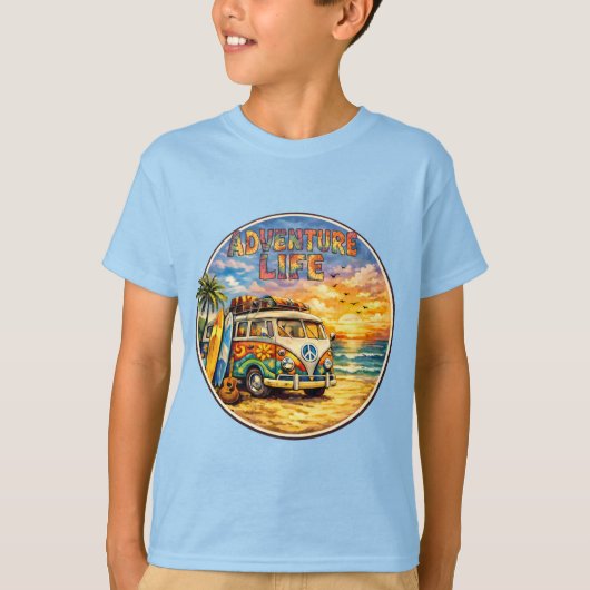 Retro 60s Hippie Beach Sunset Adventure Life Boys T-shirt (Voorkant)
