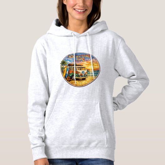 Retro 60s Hippie Beach Sunset | Adventure Van Life Hoodie (Voorkant)