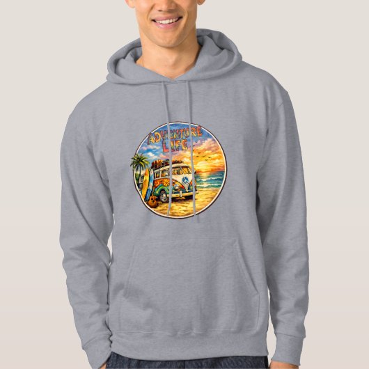 Retro 60s Hippie Beach Sunset | Adventure Van Life Hoodie (Voorkant)