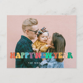 Retro 60s Hippie Fun Happy Nieuwjaar foto Briefkaart