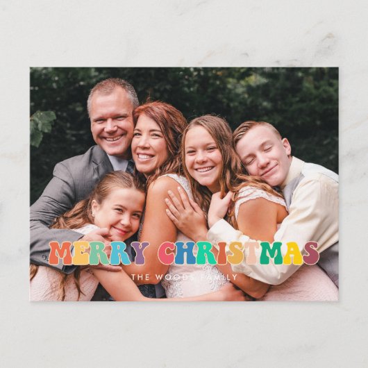 Retro 60s Hippie Fun Merry Kerstfamilie foto Briefkaart (Voorkant)