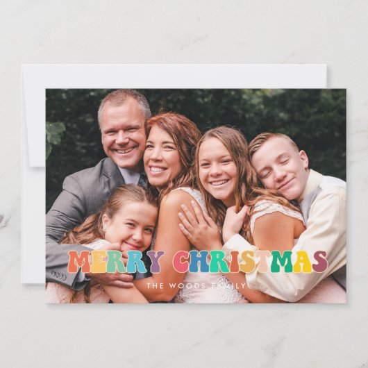 Retro 60s Hippie Fun Vrolijk Kerstfeest Familie Fo Feestdagenkaart (Voorkant)