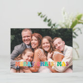 Retro 60s Hippie Fun Vrolijk Kerstfeest Familie Fo Feestdagenkaart (Staand voorkant)