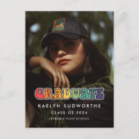 Retro 60s hippie leuk afstuderen foto aankondiging