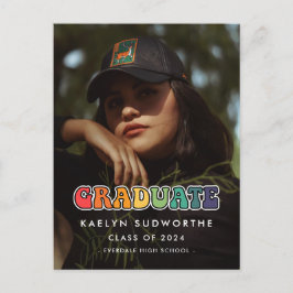 Retro 60s hippie leuk afstuderen foto aankondiging briefkaart