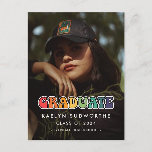 Retro 60s hippie leuk afstuderen foto aankondiging briefkaart (Voorkant)