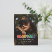 Retro 60s hippie leuk afstuderen foto aankondiging briefkaart (Staand voorkant)