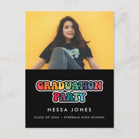 Retro 60s hippie leuke foto van afgestudeerfeest briefkaart (Voorkant)