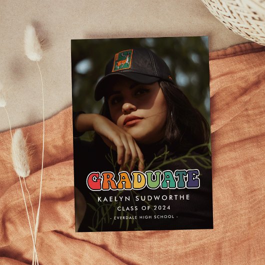 Retro 60s hippie leuke foto van Afstuderen Aankondiging