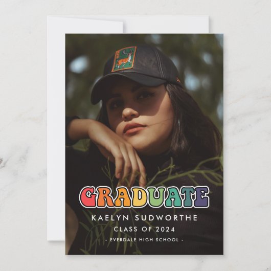 Retro 60s hippie leuke foto van Afstuderen Aankondiging (Voorkant)