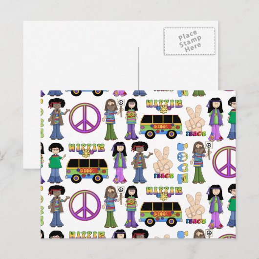 Retro 60s Hippie Love Peace Briefkaart (Voorkant / Achterkant)