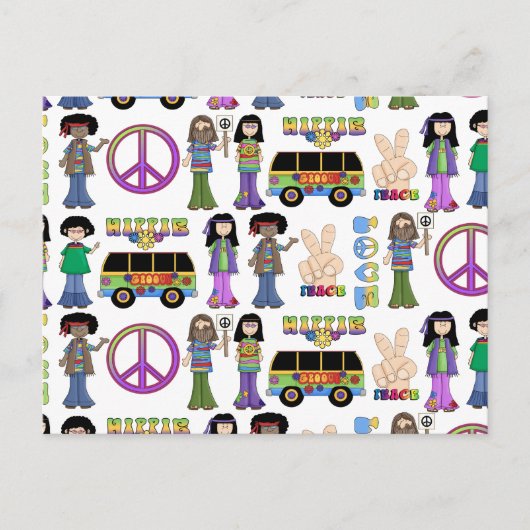 Retro 60s Hippie Love Peace Briefkaart (Voorkant)