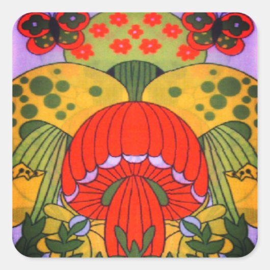 Retro 60's Hippie Mushroom Print Sticker (Voorkant)